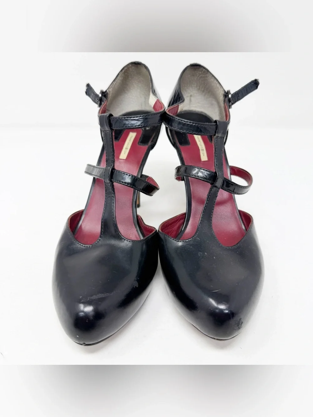 Max Studio Black Patent Leather T-Strap Mary Jane Heels Pumps Size 6.5M Gothic